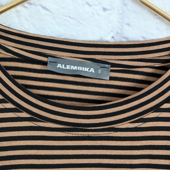 Alembika Heart Applique Stripe Tee S Brown Black Long Sleeve Jersey Langenlook - Picture 4 of 5